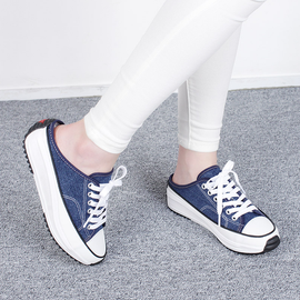 [GIRLS GOOB] Women's Lace Up Comfort Sneakers, Loafers Mules Synthetic Leather + Canvas - Made in KOREA